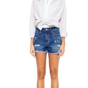New Kancan Glora High Rise Shorts Distressed Frayed Denim
